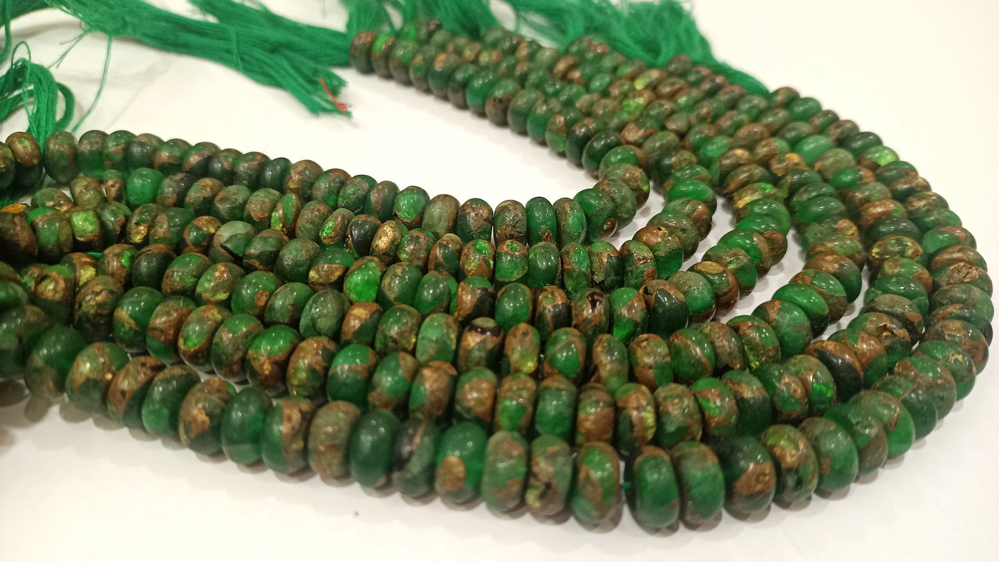 Natural Green Copper Turquoise Rondelle Plain 8mm Beads Sold Per Strand 8 Inches Long Great Quality Mohave Gemstone  Beads