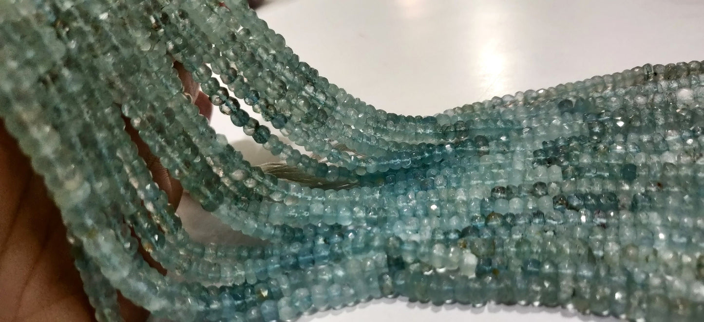 Natural Shaded Aquamarine Rondelle Faceted 4to6mm Gemstone Beads Sold Per Strand 14 inches Long Great Quality Beads