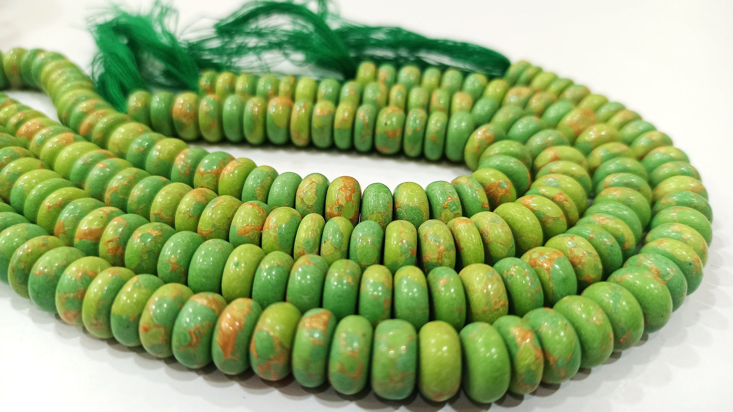 Natural Green Copper Turquoise Rondelle Plain Smooth 8mm Gemstone Beads Sold Per Strand 8 inches Long Great Quality Beads