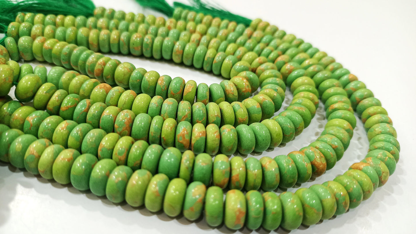 Natural Green Copper Turquoise Rondelle Plain Smooth 8mm Gemstone Beads Sold Per Strand 8 inches Long Great Quality Beads