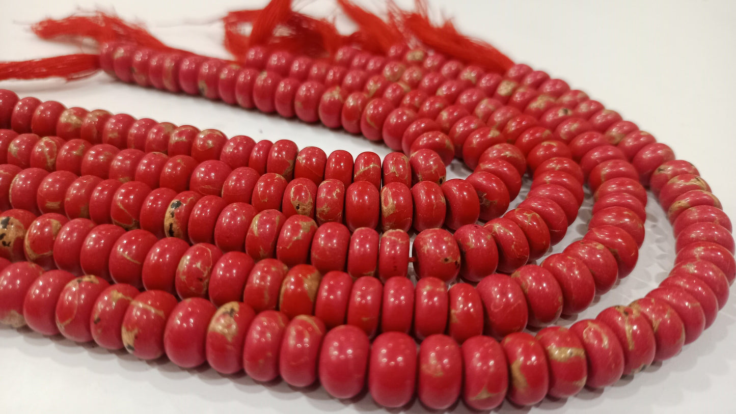 Natural Red Copper Turquoise Rondelle Plain Smooth 8mm Gemstone Beads Sold Per Strand 8 inches Long Great Quality Beads
