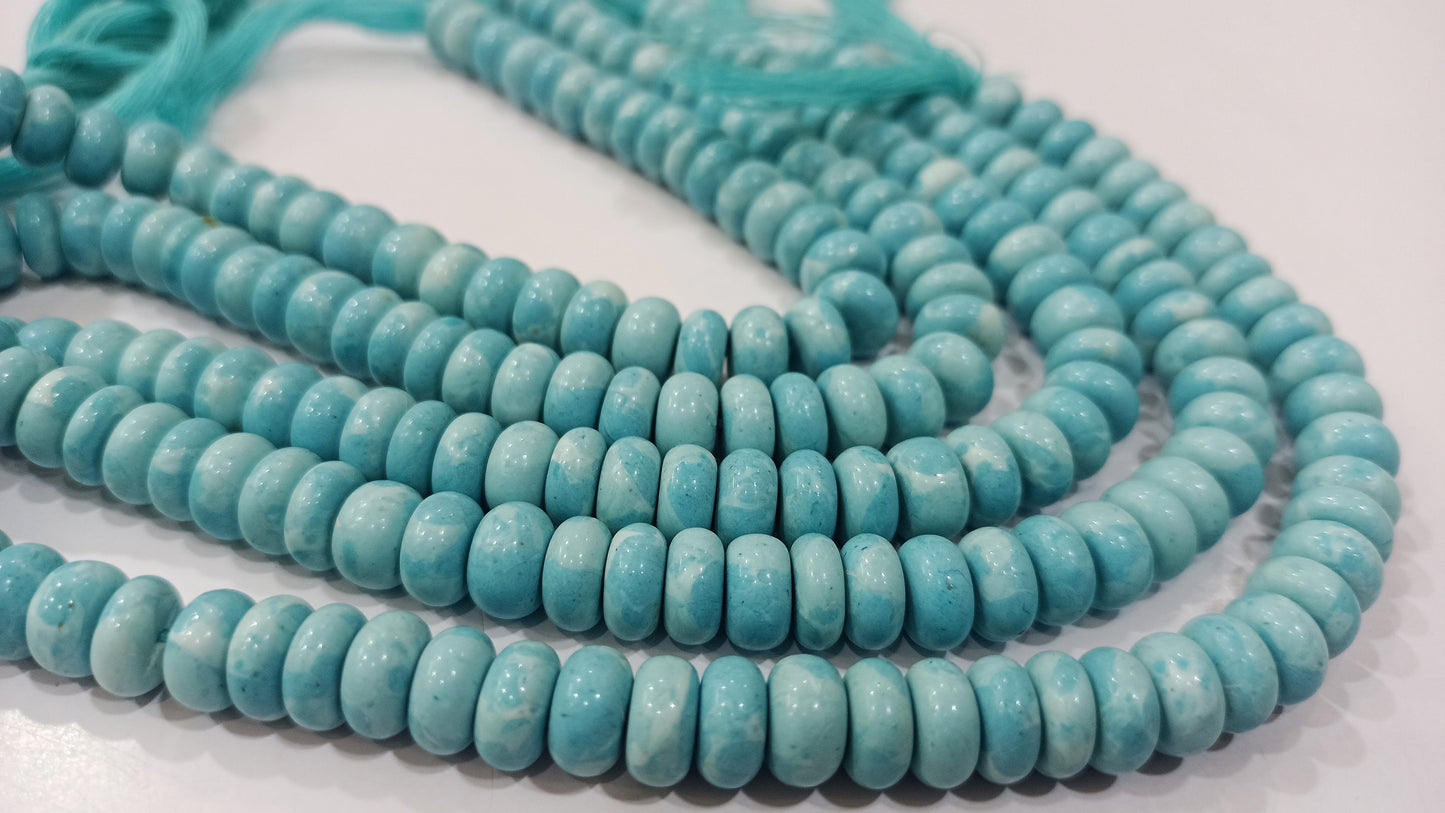 Natural Blue Turquoise Rondelle Plain Smooth 8mm Gemstone Beads Sold Per Strand 8 inches Long Great Quality Beads