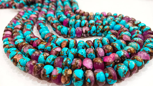 Natural Purple Blue Copper Turquoise Rondelle Plain Smooth 8mm Gemstone Beads Sold Per Strand 8 Inches Long