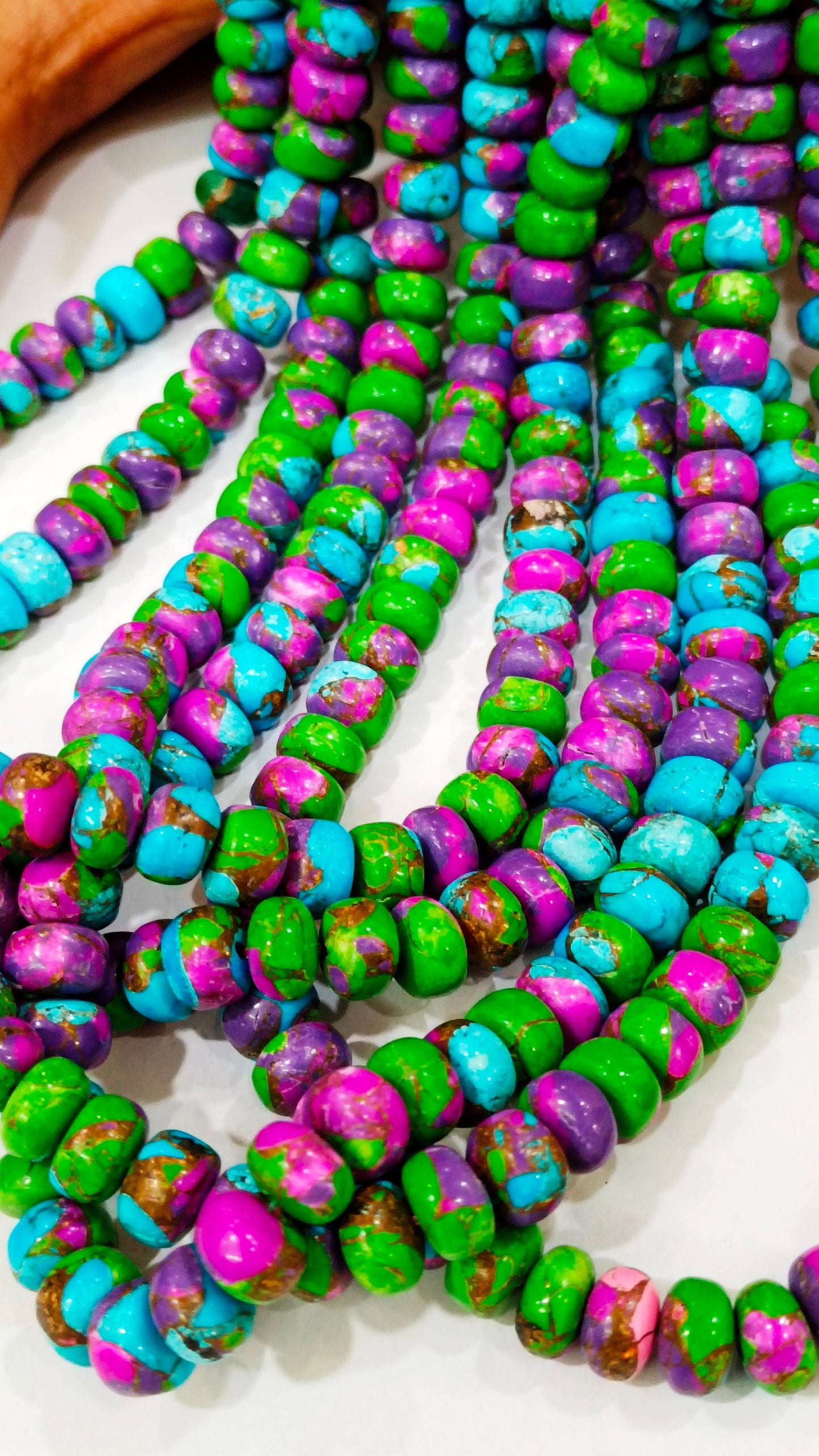 Natural Green Purple Blue Copper Turquoise Rondelle Plain Smooth 8mm Gemstone Beads Sold Per Strand 8 Inches Long