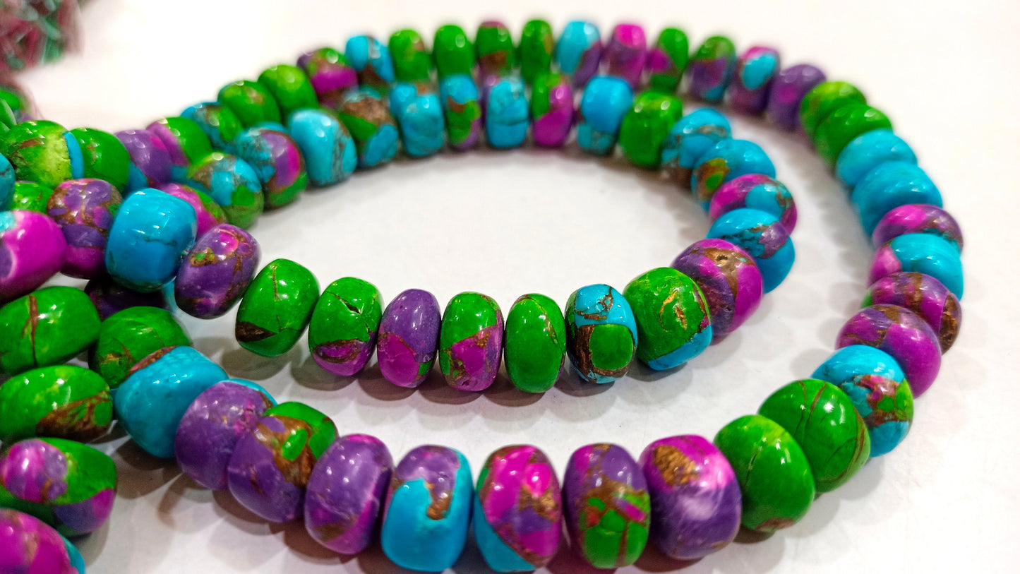 Natural Green Purple Blue Copper Turquoise Rondelle Plain Smooth 8mm Gemstone Beads Sold Per Strand 8 Inches Long