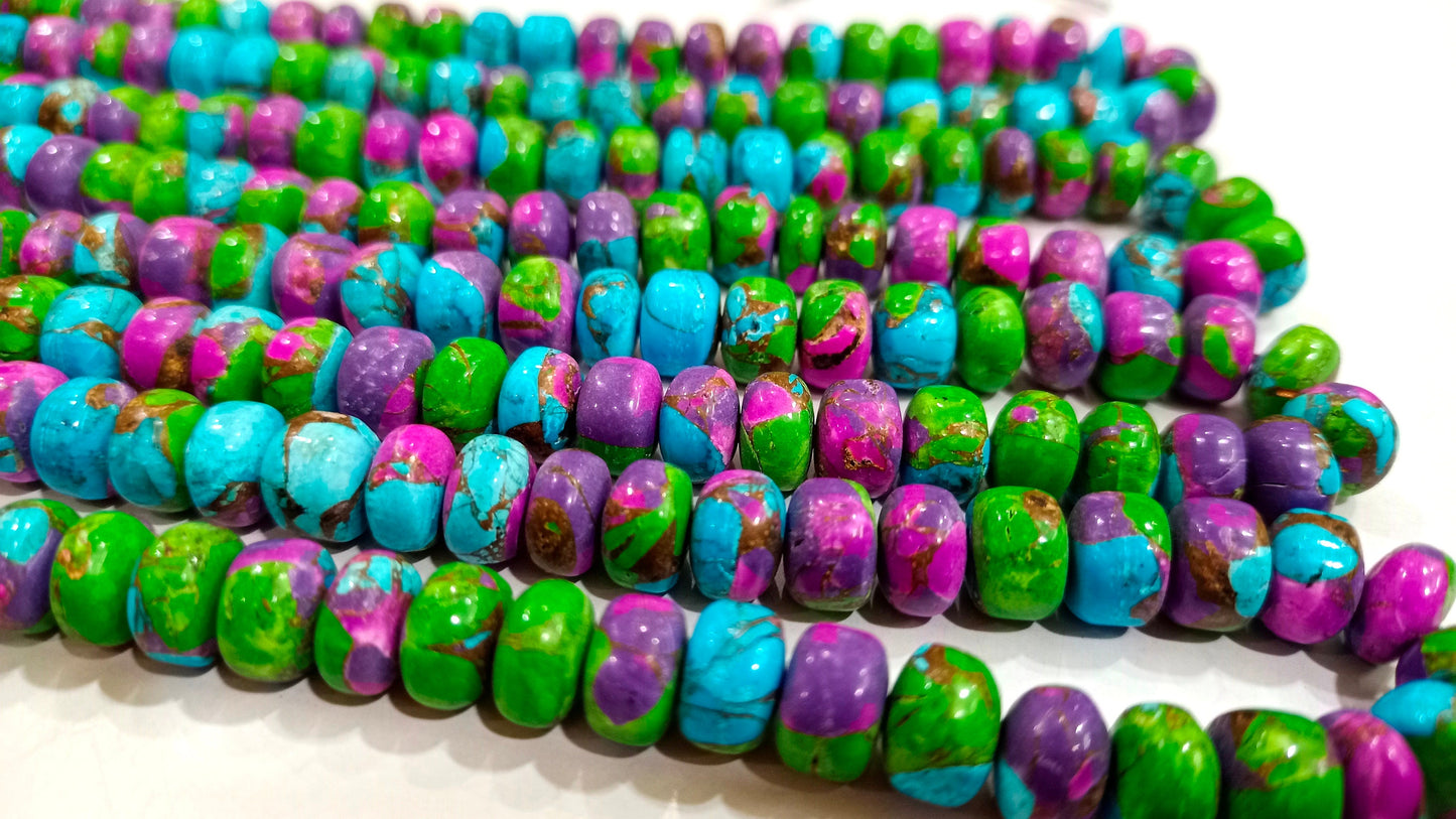Natural Green Purple Blue Copper Turquoise Rondelle Plain Smooth 8mm Gemstone Beads Sold Per Strand 8 Inches Long