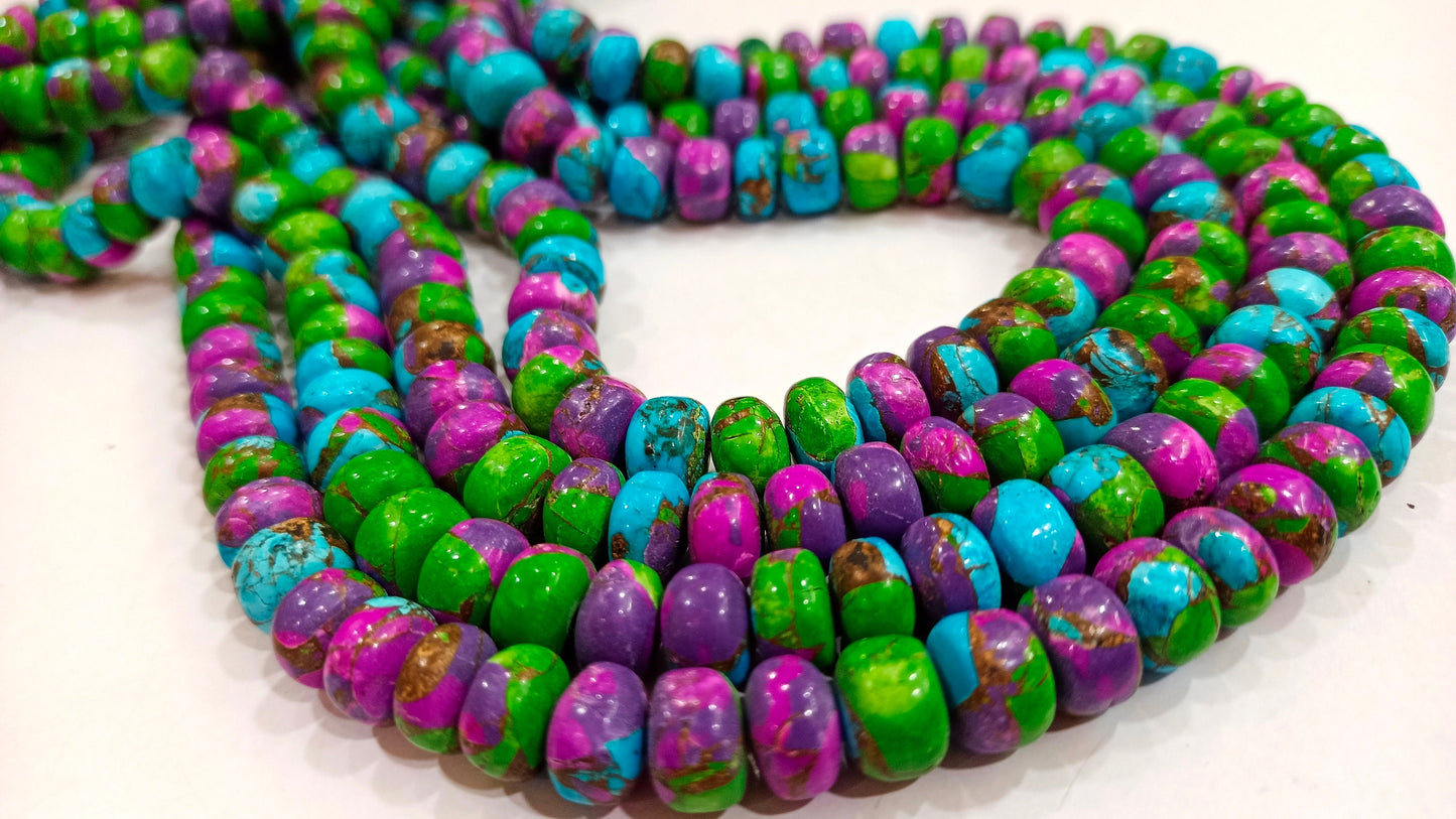 Natural Green Purple Blue Copper Turquoise Rondelle Plain Smooth 8mm Gemstone Beads Sold Per Strand 8 Inches Long