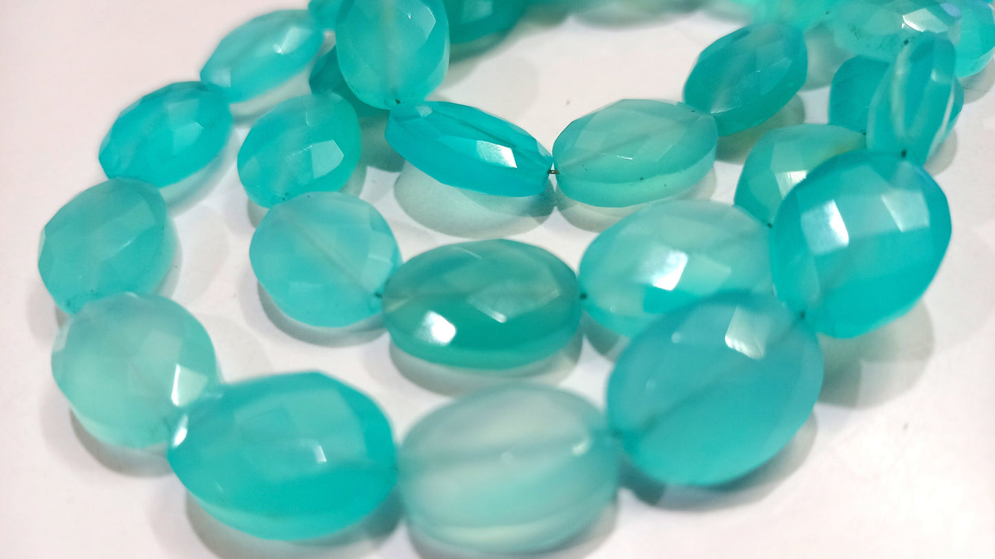 Natural Aqua Chalcedony Oval Faceted Size 9x12 to 10x14 mm strand 8 inches Long Great Quality Gemstone Beads