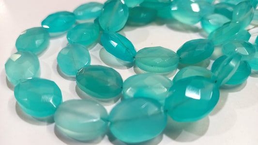 Natural Aqua Chalcedony Oval Faceted Size 9x12 to 10x14 mm strand 8 inches Long Great Quality Gemstone Beads