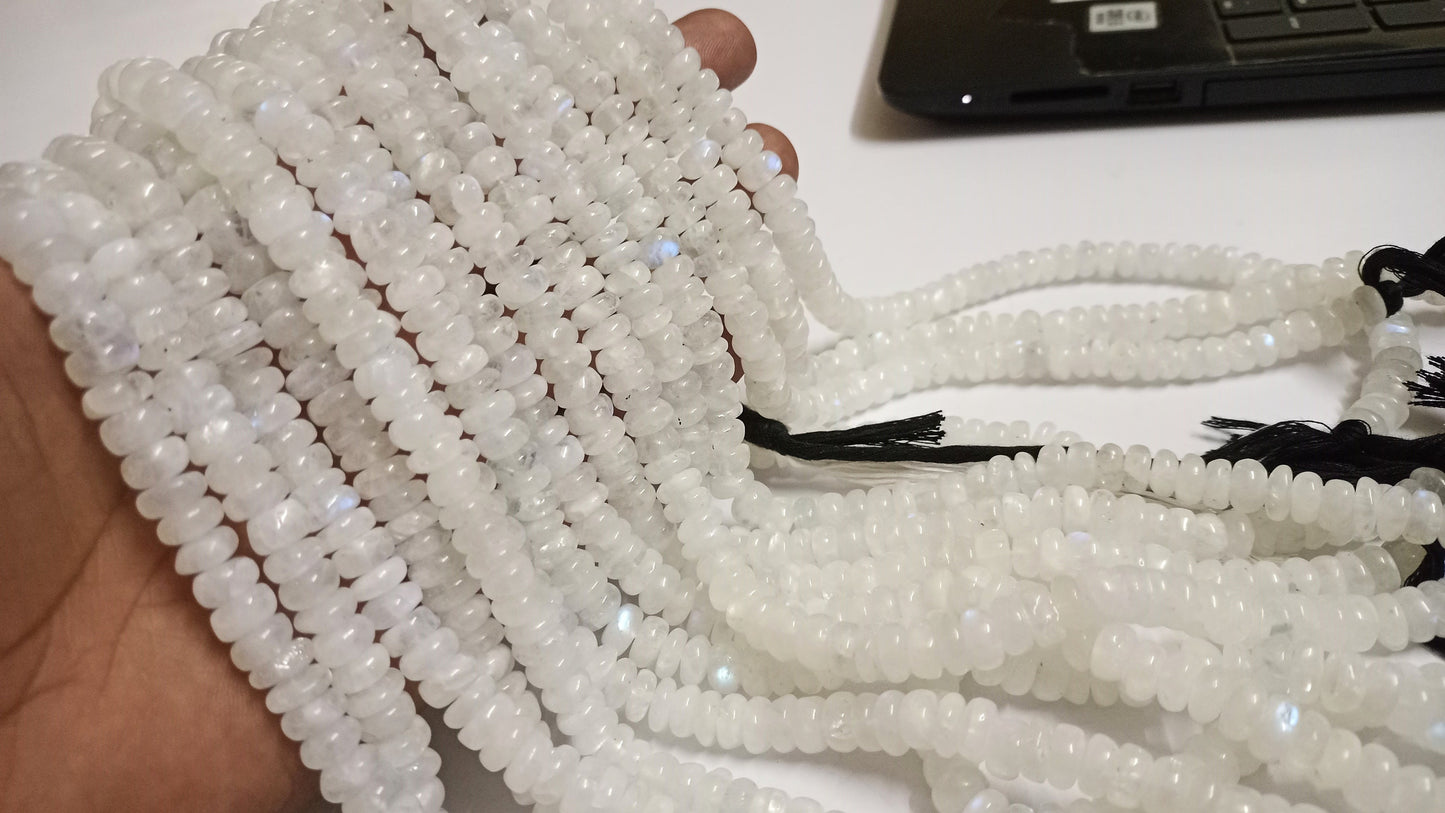Natural White Rainbow Moonstone Rondelle Plain smooth Beads 8-9 mm Strand 8 inches long Best Quality Blue Flashy Beads Wholesale Prices