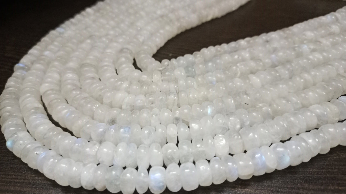 Natural White Rainbow Moonstone Rondelle Plain smooth Beads 8-9 mm Strand 8 inches long Best Quality Blue Flashy Beads Wholesale Prices