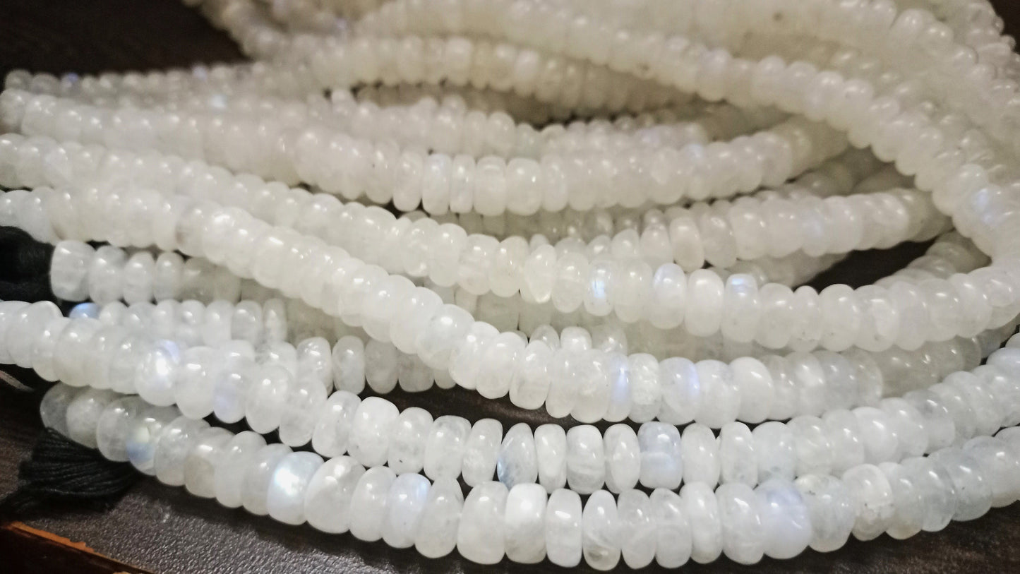 Natural White Rainbow Moonstone Rondelle Plain smooth Beads 8-9 mm Strand 8 inches long Best Quality Blue Flashy Beads Wholesale Prices