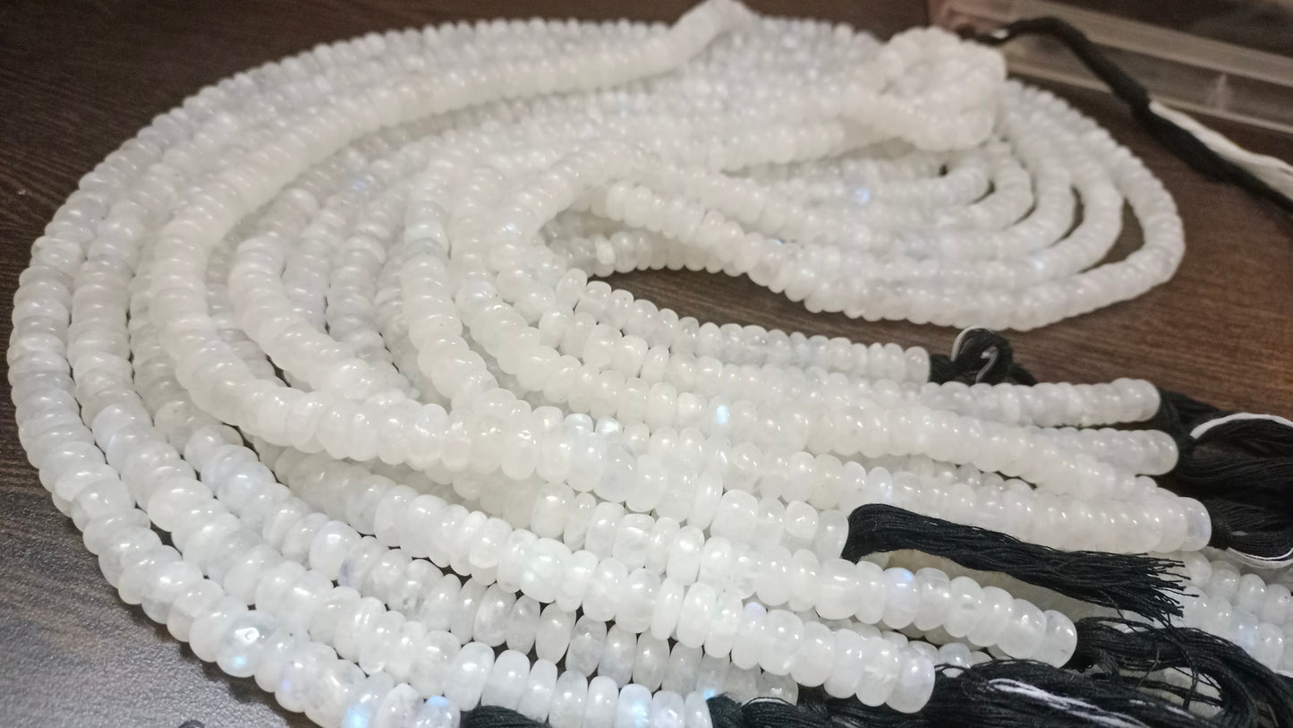 Natural White Rainbow Moonstone Rondelle Plain smooth Beads 8-9 mm Strand 8 inches long Best Quality Blue Flashy Beads Wholesale Prices