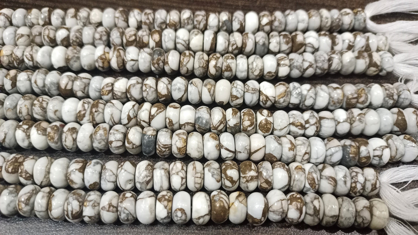 Natural White Howlite Copper Turquoise Rondelle Plain 8mm Beads Sold Per Strand 8 Inches Long Great Quality Mohave Gemstone  Beads