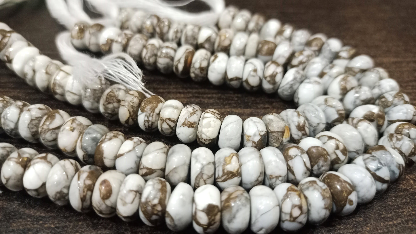 Natural White Howlite Copper Turquoise Rondelle Plain 8mm Beads Sold Per Strand 8 Inches Long Great Quality Mohave Gemstone  Beads