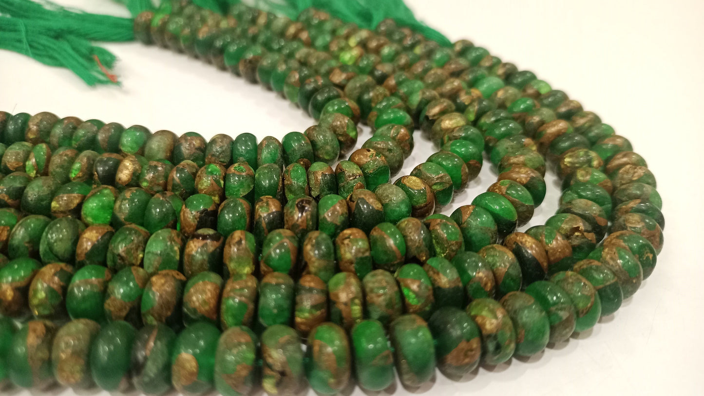 Natural Green Copper Turquoise Rondelle Plain 8mm Beads Sold Per Strand 8 Inches Long Great Quality Mohave Gemstone  Beads