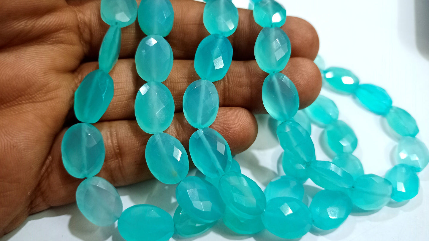 Natural Aqua Chalcedony Oval Faceted Size 9x12 to 10x14 mm strand 8 inches Long Great Quality Gemstone Beads