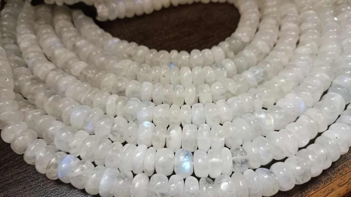 Natural White Rainbow Moonstone Rondelle Plain smooth Beads 8-9 mm Strand 8 inches long Best Quality Blue Flashy Beads Wholesale Prices