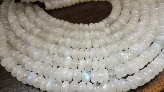 Natural White Rainbow Moonstone Rondelle Plain smooth Beads 8-9 mm Strand 8 inches long Best Quality Blue Flashy Beads Wholesale Prices