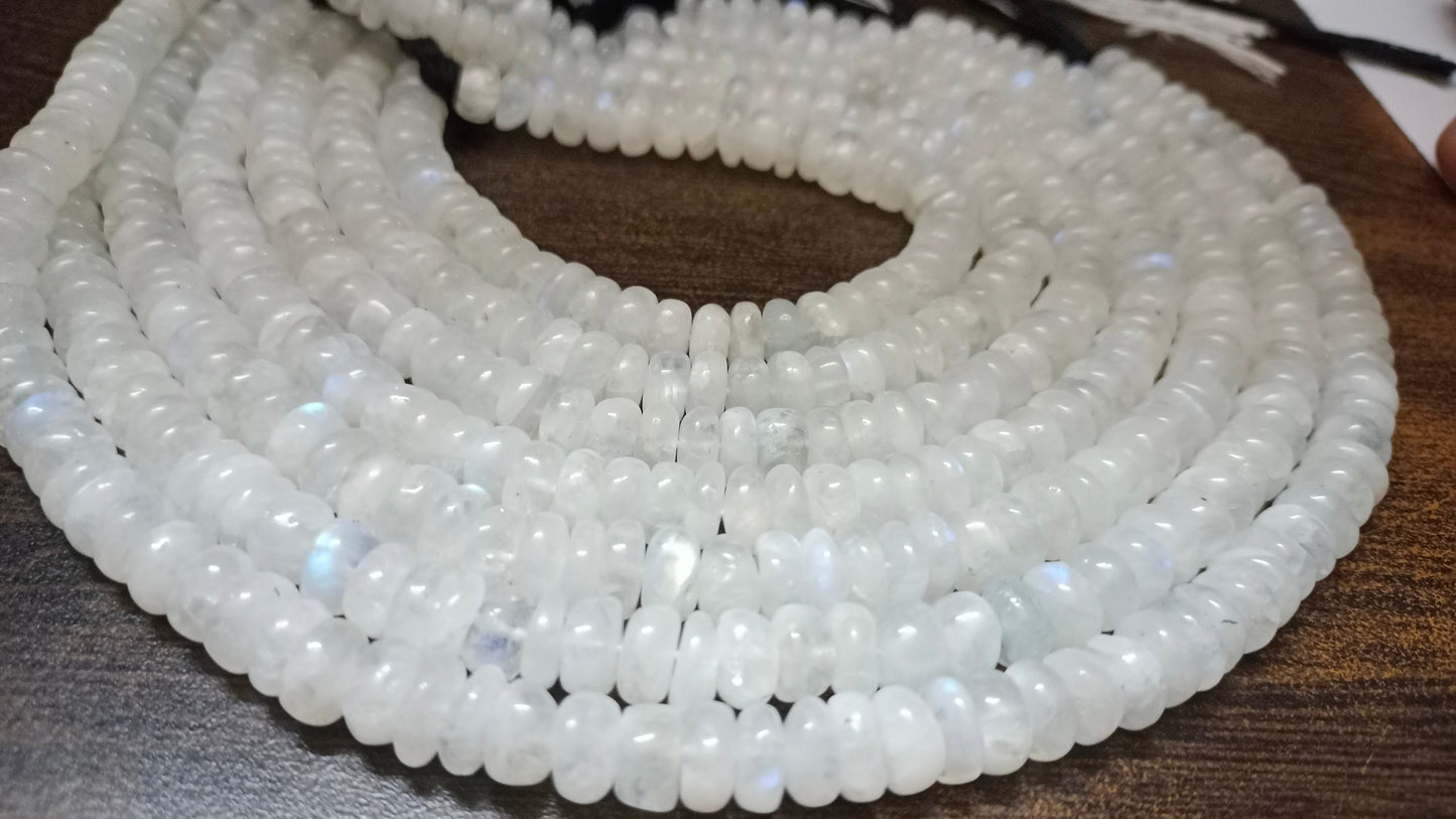 Natural White Rainbow Moonstone Rondelle Plain smooth Beads 8-9 mm Strand 8 inches long Best Quality Blue Flashy Beads Wholesale Prices