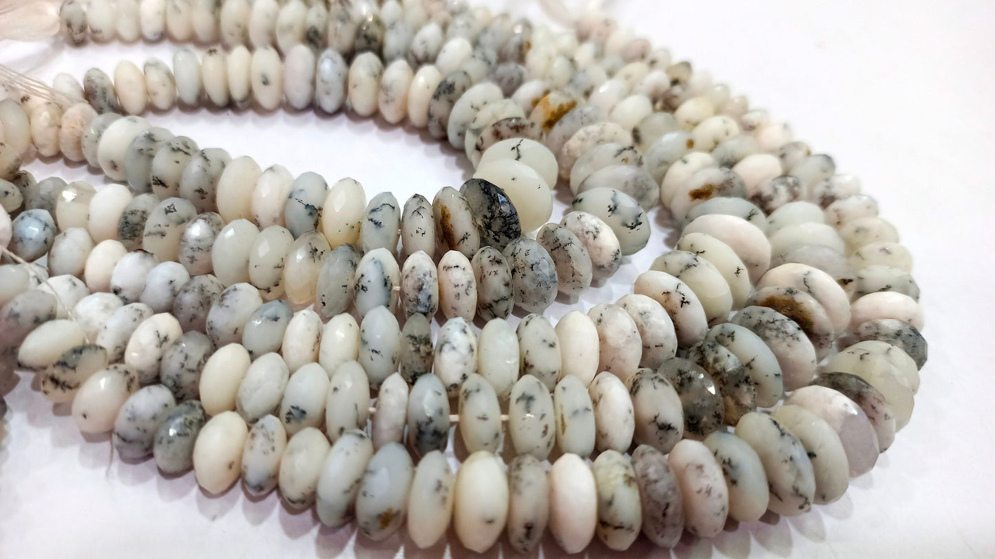 Natural Dendritic Opal Gemstone German Cut Rondelle Faceted beads  Size 9 to 13mm Untreated Opal Beads Strand 8 inches Graduated Beads