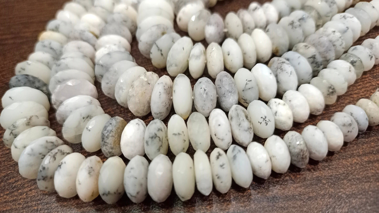 Natural Dendritic Opal Gemstone German Cut Rondelle Faceted beads  Size 9 to 13mm Untreated Opal Beads Strand 8 inches Graduated Beads