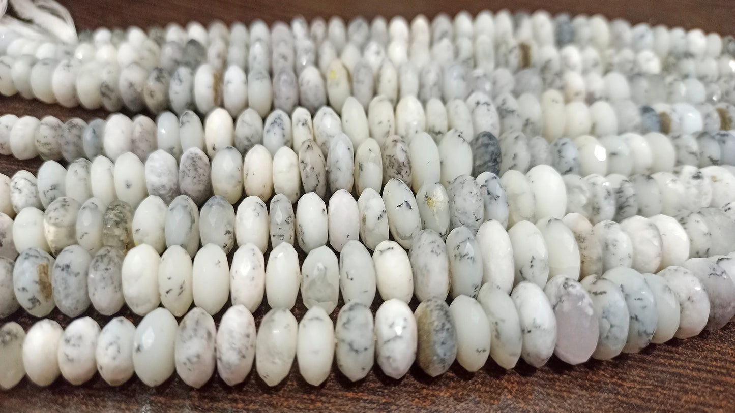 Natural Dendritic Opal Gemstone German Cut Rondelle Faceted beads  Size 9 to 13mm Untreated Opal Beads Strand 8 inches Graduated Beads
