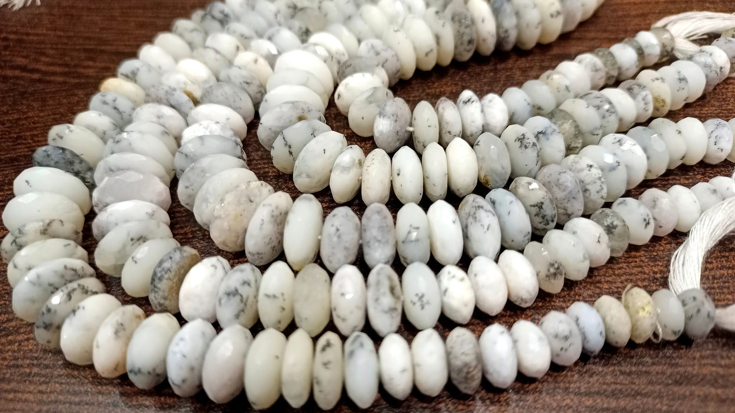 Natural Dendritic Opal Gemstone German Cut Rondelle Faceted beads  Size 9 to 13mm Untreated Opal Beads Strand 8 inches Graduated Beads