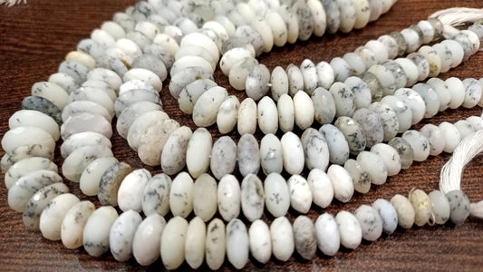 Natural Dendritic Opal Gemstone German Cut Rondelle Faceted beads  Size 9 to 13mm Untreated Opal Beads Strand 8 inches Graduated Beads