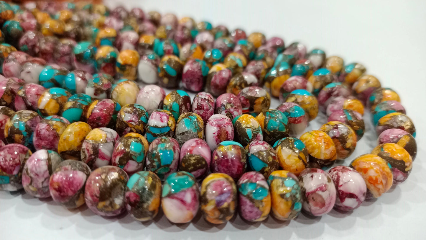Mohave Spiny Oyster Pink Blue Copper Turquoise  Plain Smooth 8mm Beads Sold Per Strand 7 Inches Long Great quality Beads