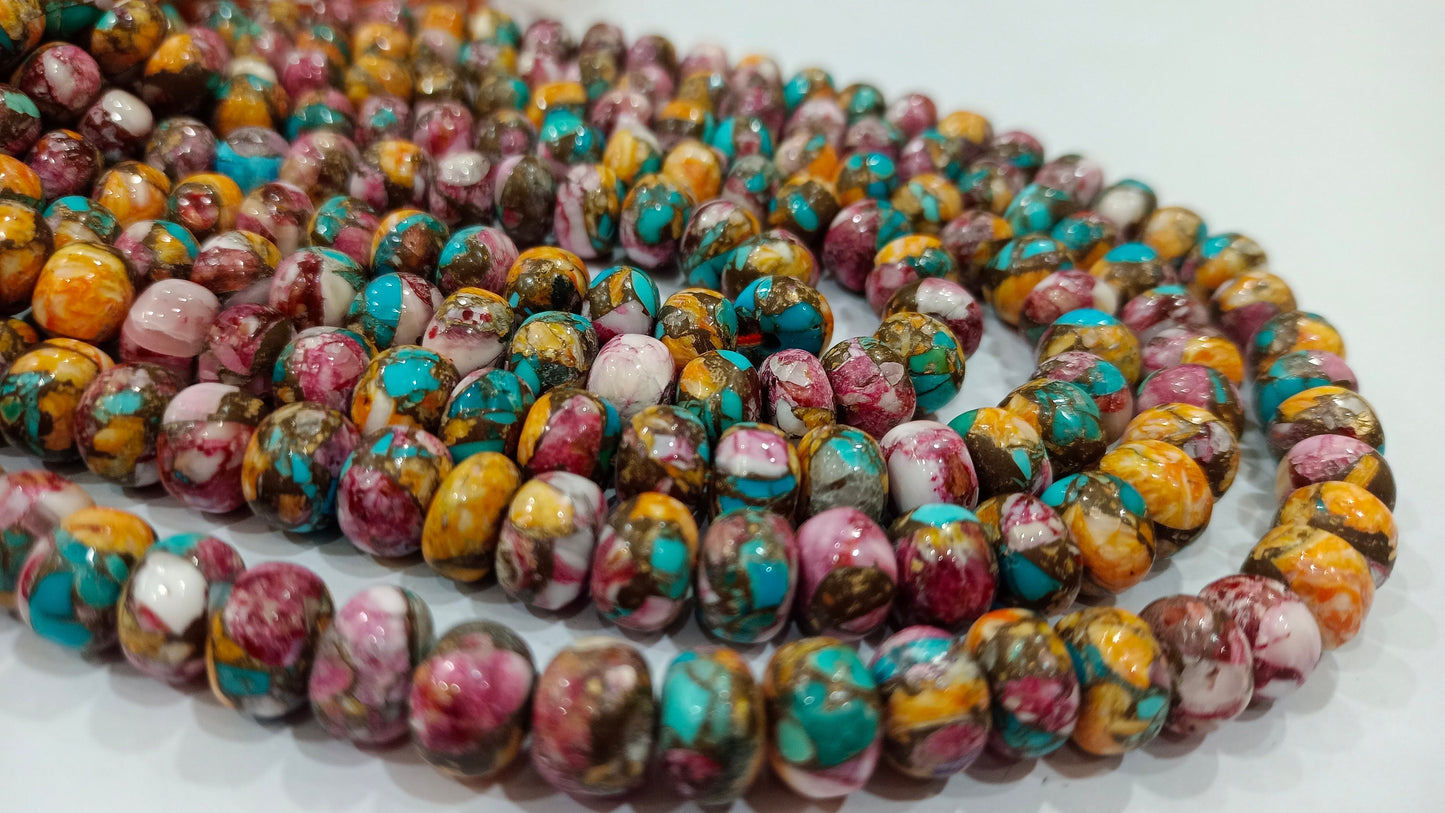 Mohave Spiny Oyster Pink Blue Copper Turquoise  Plain Smooth 8mm Beads Sold Per Strand 7 Inches Long Great quality Beads