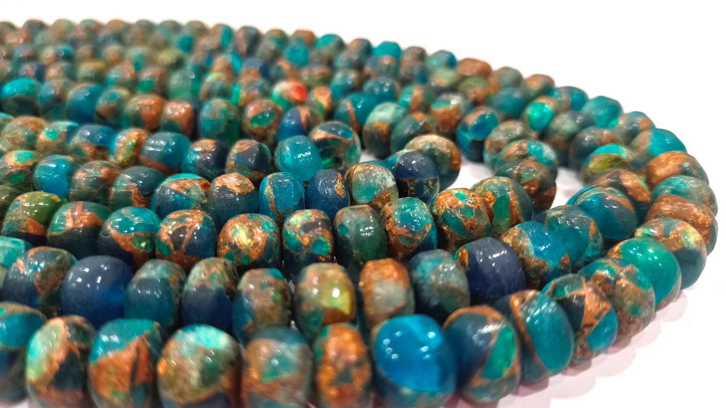 Natural Blue Copper Turquoise Rondelle 8mm Beads Sold Per Strand 8 Inches Long  Great Quality Gemstone Beads