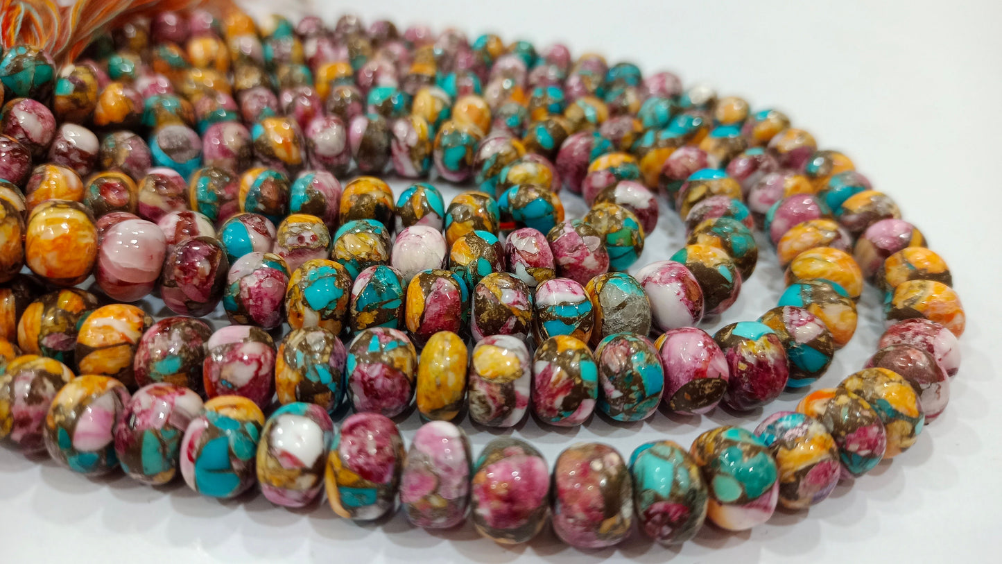 Mohave Spiny Oyster Pink Blue Copper Turquoise  Plain Smooth 8mm Beads Sold Per Strand 7 Inches Long Great quality Beads