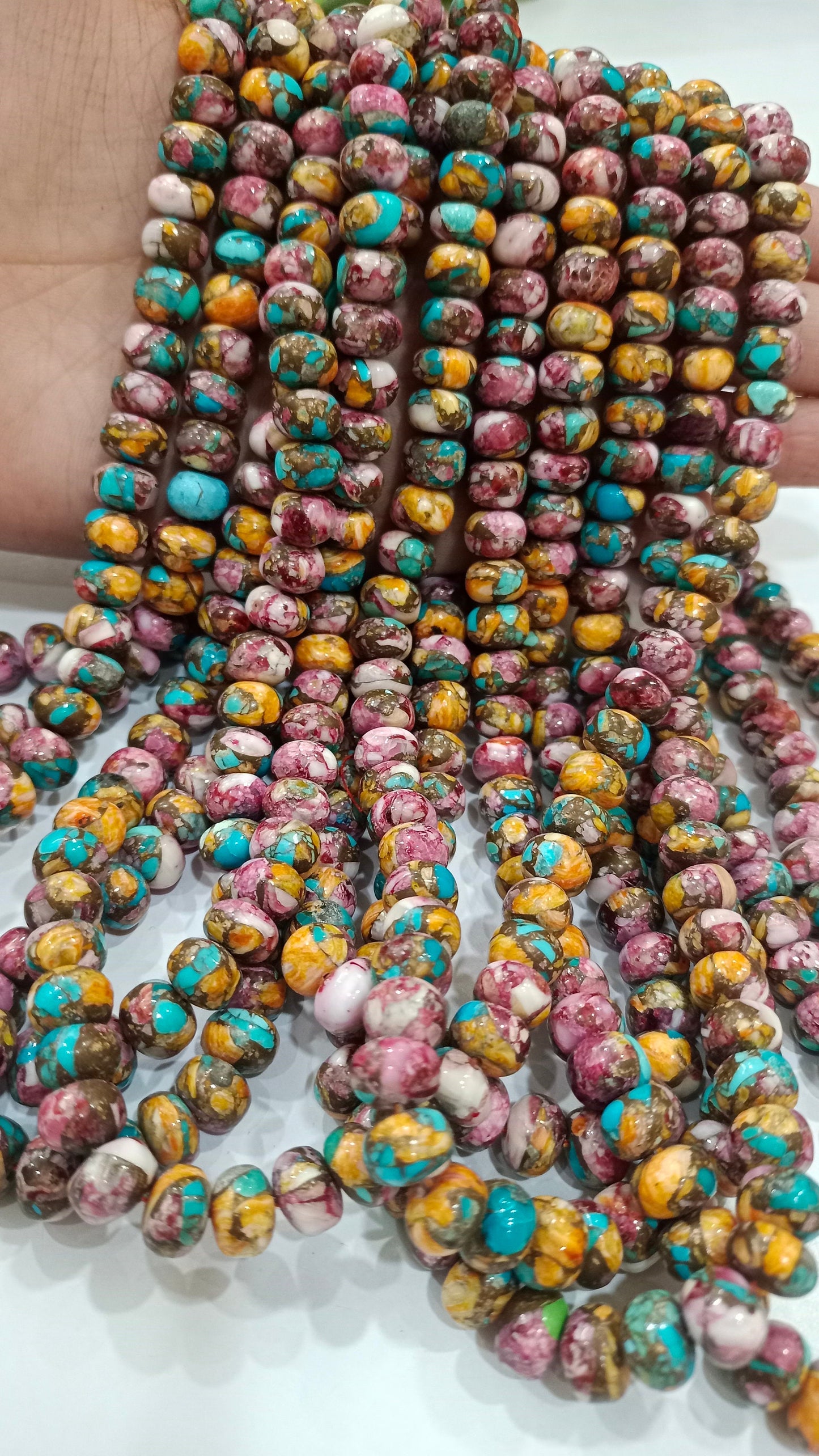 Mohave Spiny Oyster Pink Blue Copper Turquoise  Plain Smooth 8mm Beads Sold Per Strand 7 Inches Long Great quality Beads