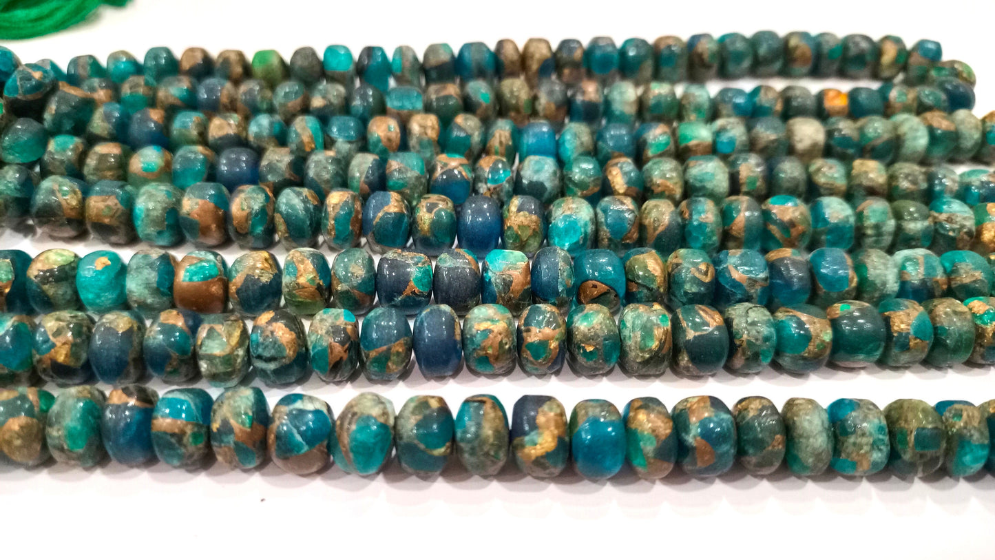 Natural Blue Copper Turquoise Rondelle 8mm Beads Sold Per Strand 8 Inches Long  Great Quality Gemstone Beads