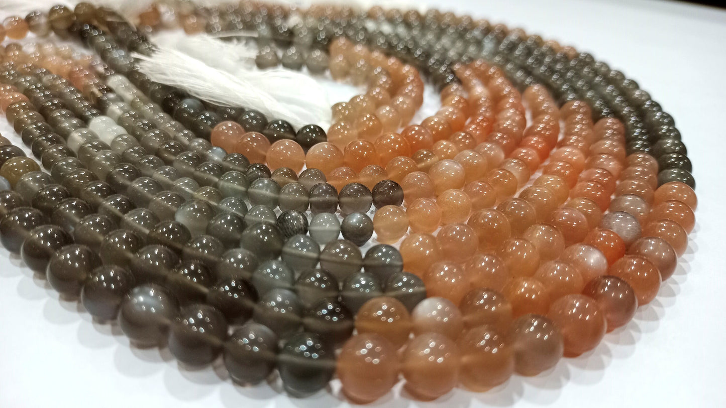 Natural Multi Moonstone Round Shape Plain Smooth 5 to 12mm Beads Sold Per Strand 7 Inches Long Great Quality African Moonstone Beads