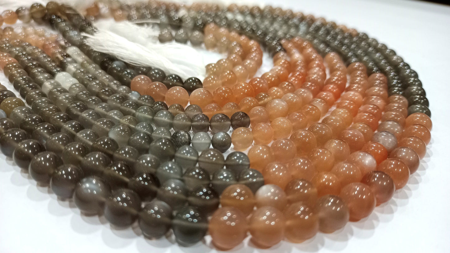 Natural Multi Moonstone Round Shape Plain Smooth 5 to 12mm Beads Sold Per Strand 7 Inches Long Great Quality African Moonstone Beads