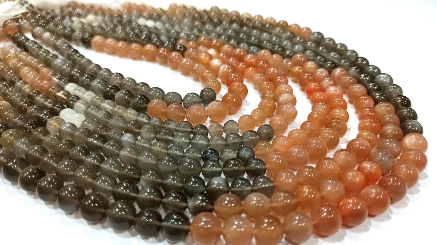 Natural Multi Moonstone Round Shape Plain Smooth 5 to 12mm Beads Sold Per Strand 7 Inches Long Great Quality African Moonstone Beads