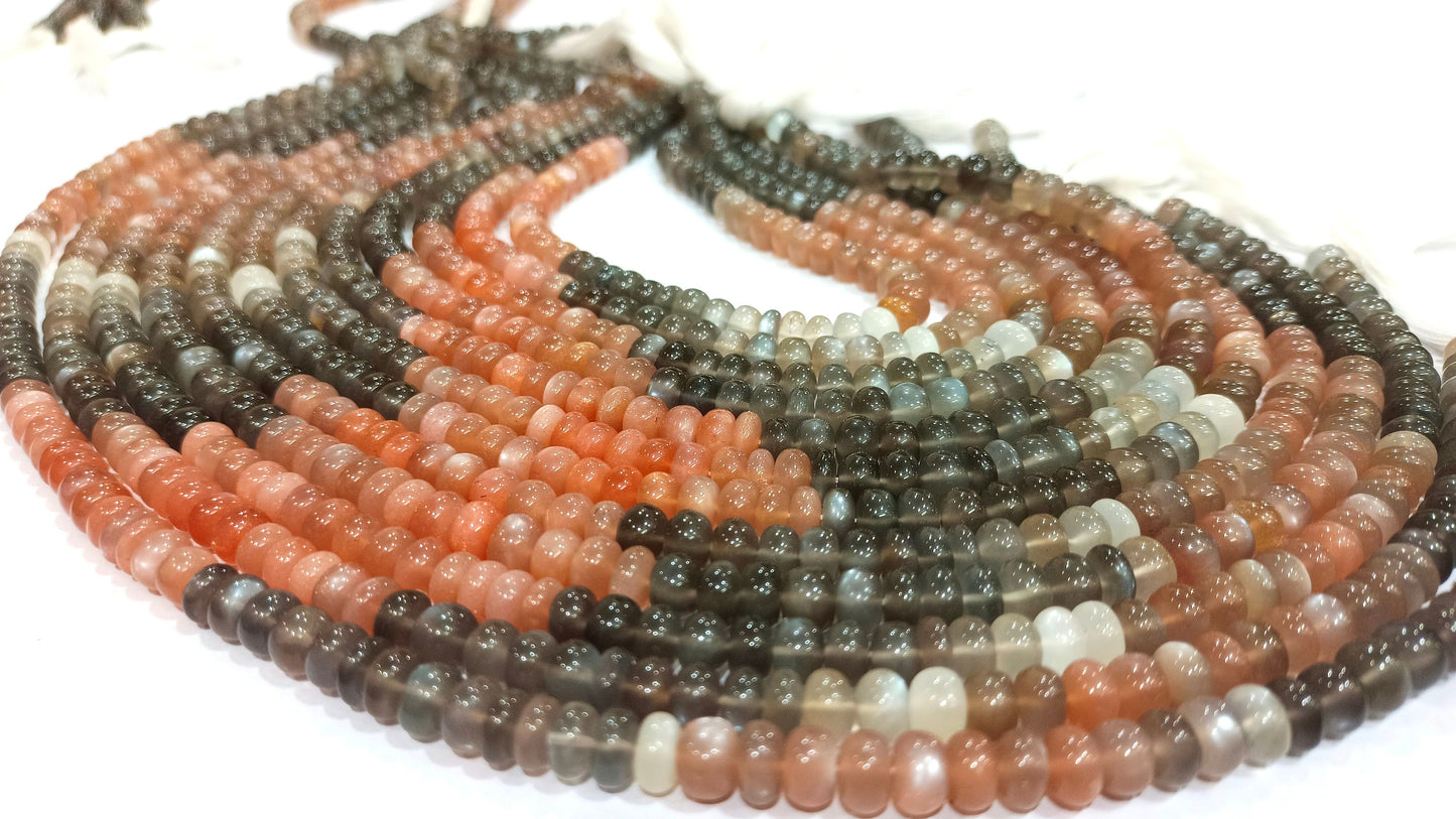 Natural Multi Moonstone Rondelle Shape Plain Smooth 9 to 12 mm Beads Sold Per Strand 7 Inches Long Great Quality African Beads
