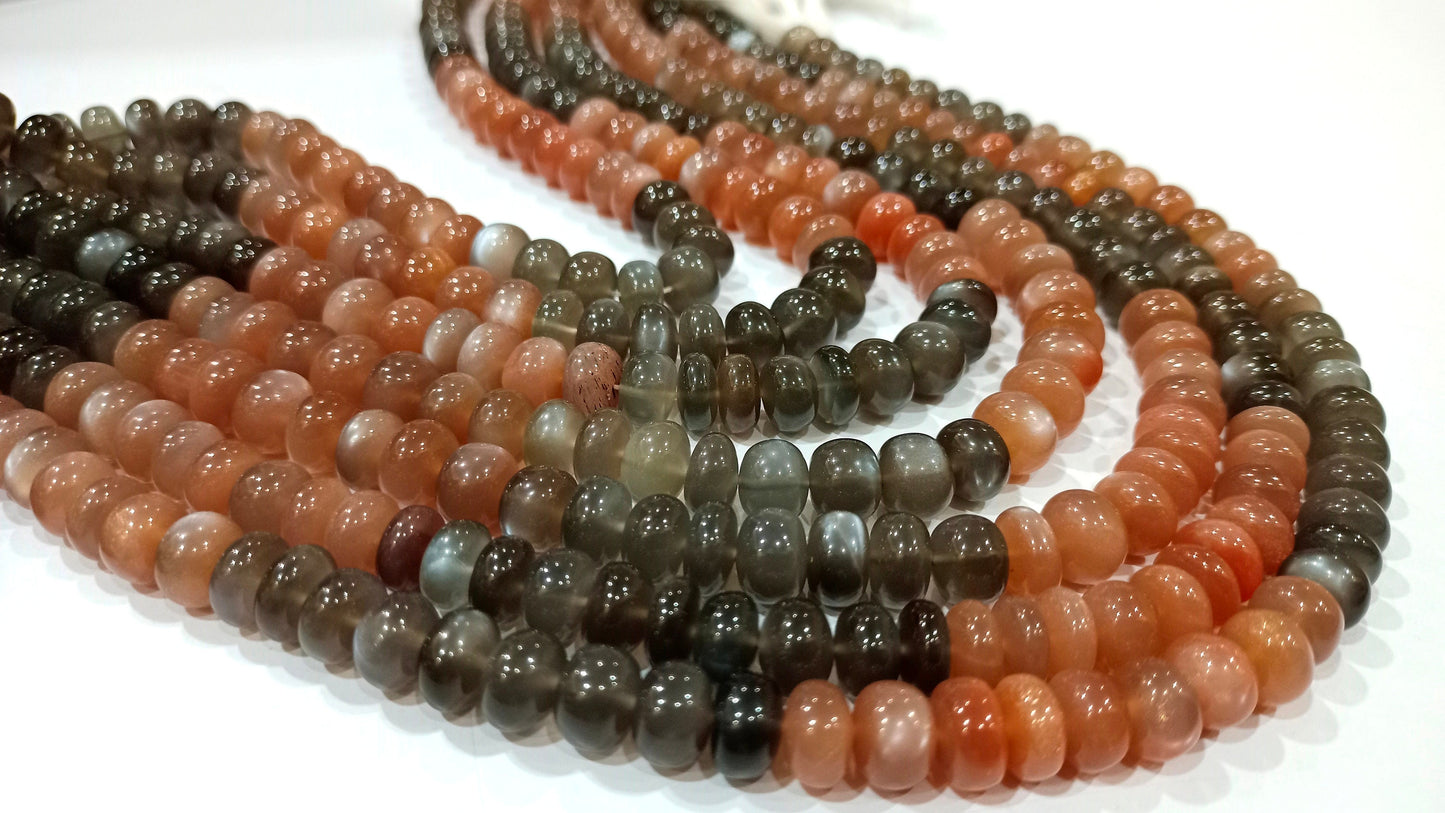 Natural Multi Moonstone Rondelle Shape Plain Smooth 9 to 12 mm Beads Sold Per Strand 7 Inches Long Great Quality African Beads