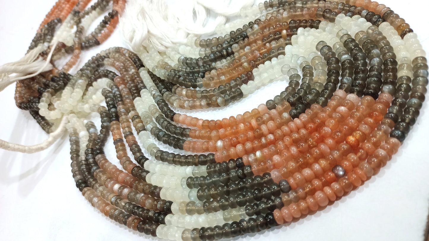 Natural Multi Moonstone Rondelle Shape Plain Smooth 5 to 7mm African Moonstone Beads  Sold Per Strand 7 Inches Long Great Quality Beads