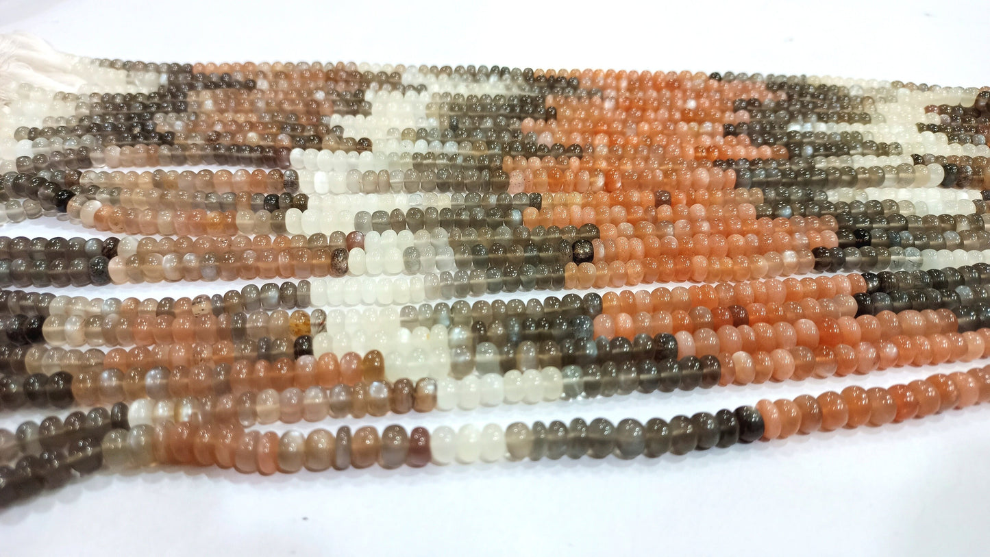 Natural Multi Moonstone Rondelle Shape Plain Smooth 5 to 7mm African Moonstone Beads  Sold Per Strand 7 Inches Long Great Quality Beads