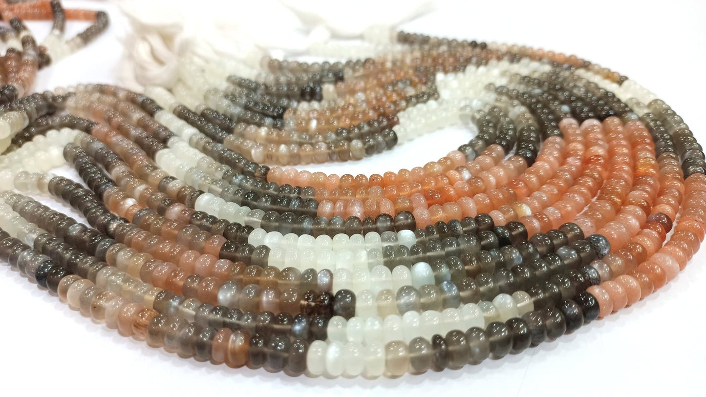 Natural Multi Moonstone Rondelle Shape Plain Smooth 5 to 7mm African Moonstone Beads  Sold Per Strand 7 Inches Long Great Quality Beads
