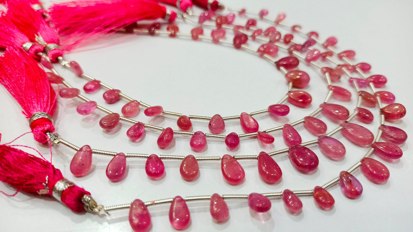 Natural Ruby Pear Shape Plain Smooth 5X7 to 8X12 mm Best Quality Ruby Gemstone Beads Sold Per Strand 8 Inches Long Great Quality Beads