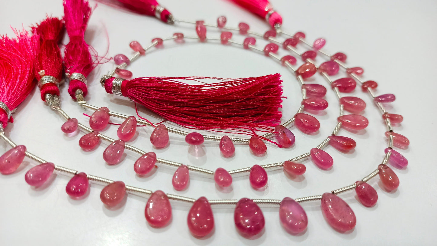 Natural Ruby Pear Shape Plain Smooth 5X7 to 8X12 mm Best Quality Ruby Gemstone Beads Sold Per Strand 8 Inches Long Great Quality Beads