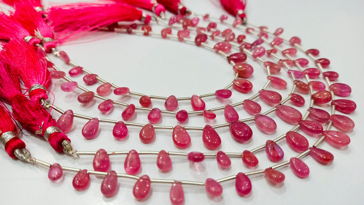 Natural Ruby Pear Shape Plain Smooth 5X7 to 8X12 mm Best Quality Ruby Gemstone Beads Sold Per Strand 8 Inches Long Great Quality Beads