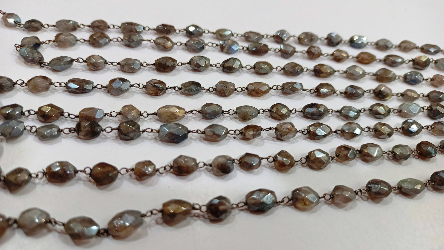 Natural Labradorite Mystic Coated Oval Faceted 4X7 to 6X12 Rosary Chain Sold  Per  Foot Great Quality Beads