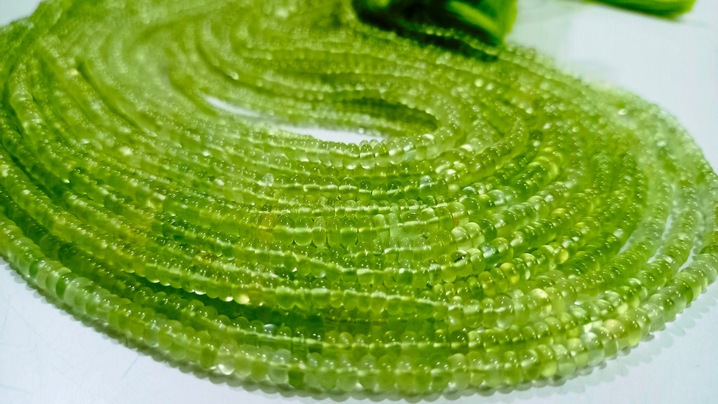 Natural Prehnite Rondelle Plain Smooth 3-4mm Beads Sold Per Strand 13 Inch Long  Best Quality Beads