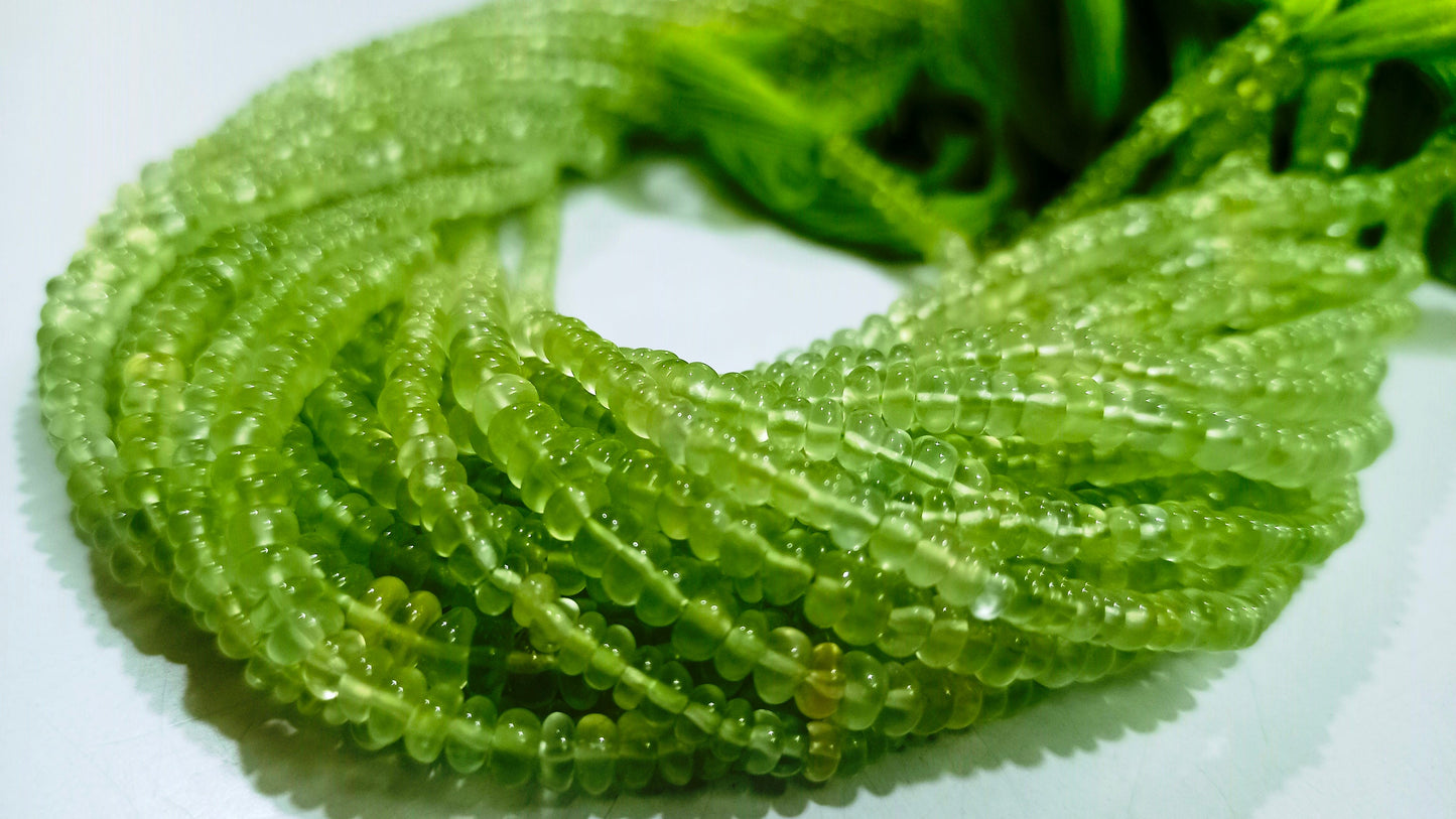 Natural Prehnite Rondelle Plain Smooth 3-4mm Beads Sold Per Strand 13 Inch Long  Best Quality Beads