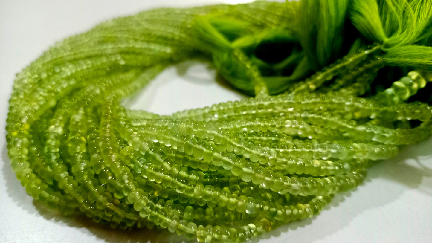 Natural Prehnite Rondelle Plain Smooth 3-4mm Beads Sold Per Strand 13 Inch Long  Best Quality Beads